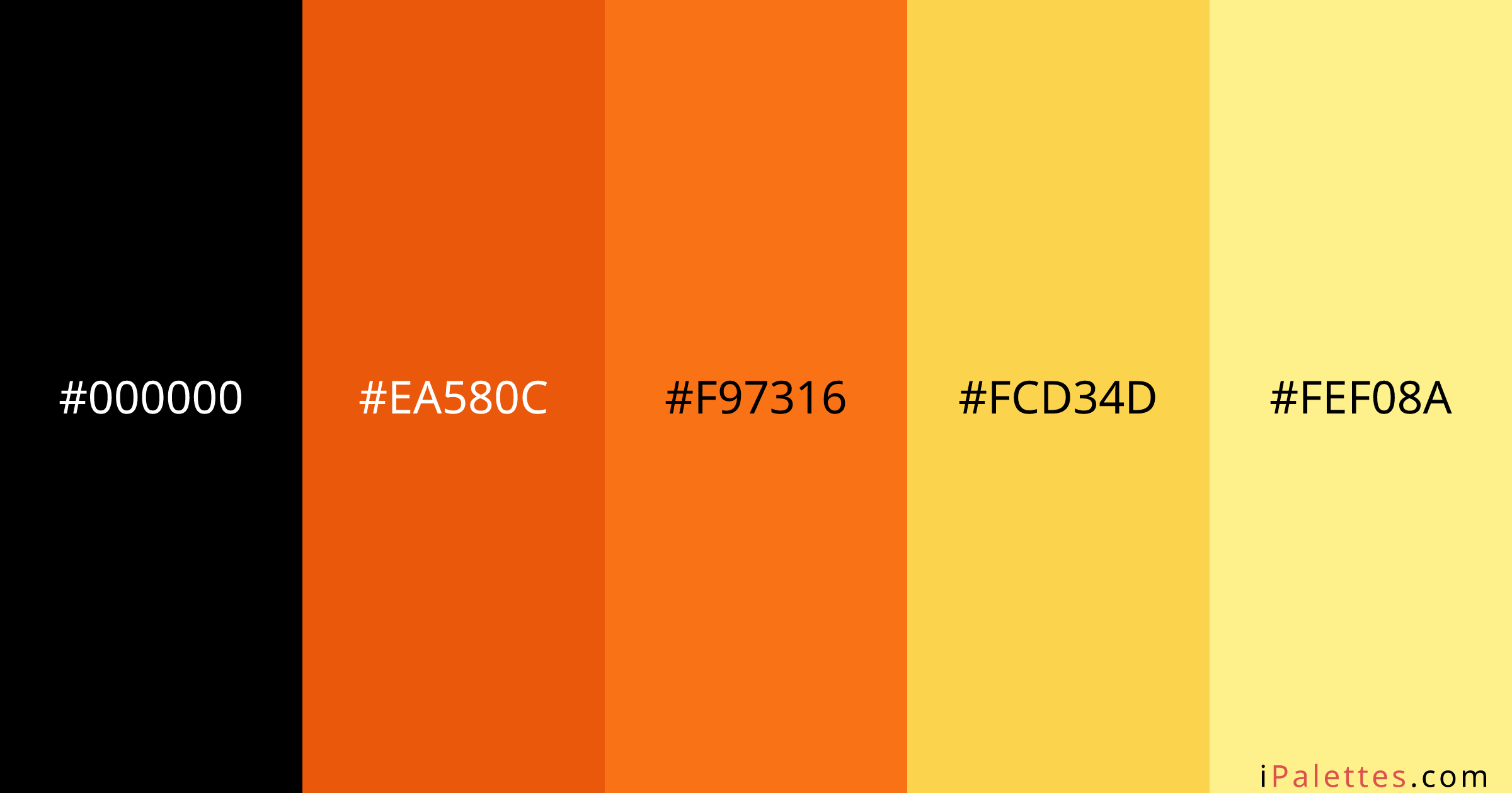 Tiger Color Palette and colors #000000 #EA580C #F97316 #FCD34D #FEF08A ...