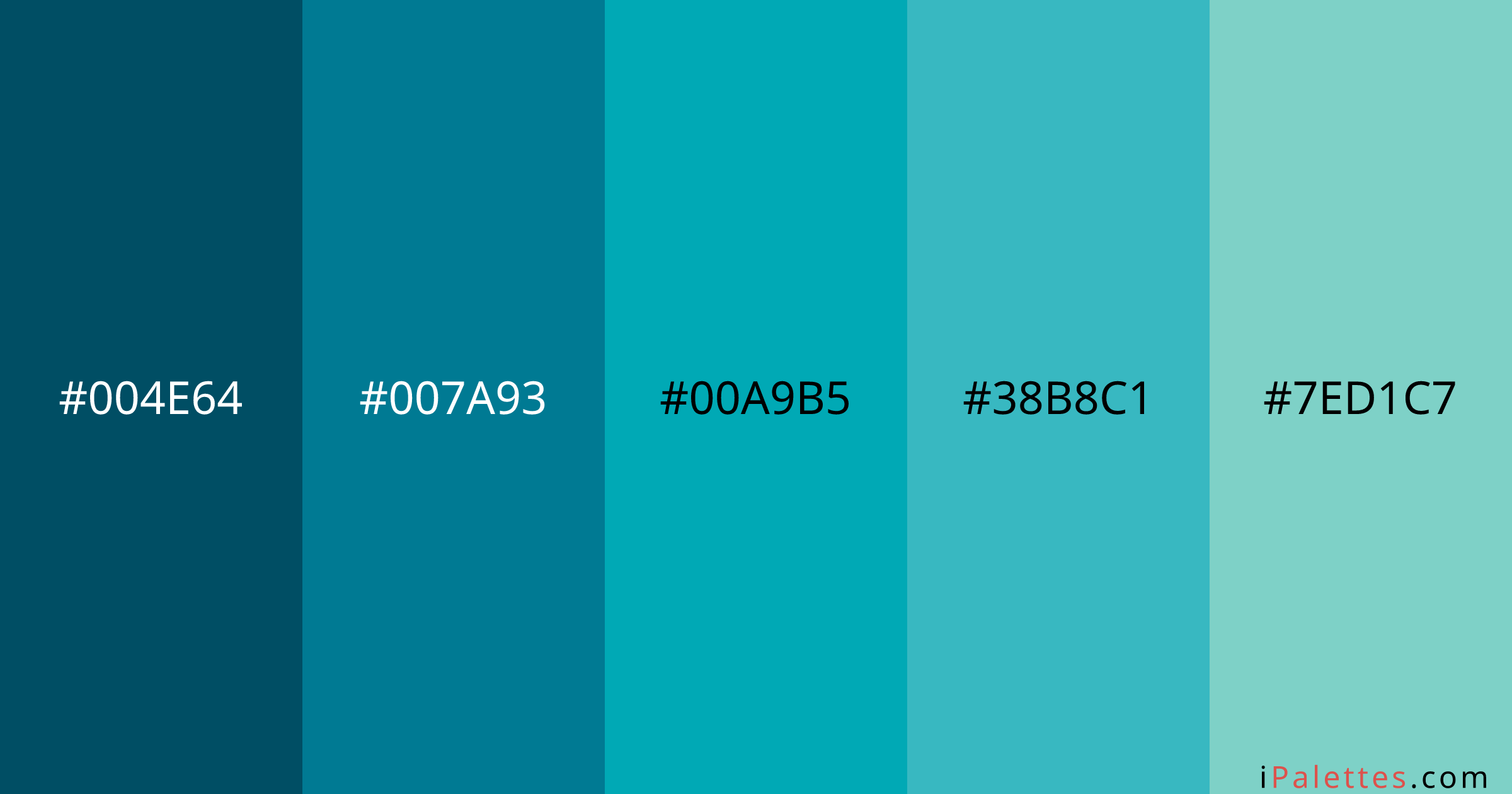 Peacock feather Color Palette and colors #004E64 #007A93 #00A9B5 ...