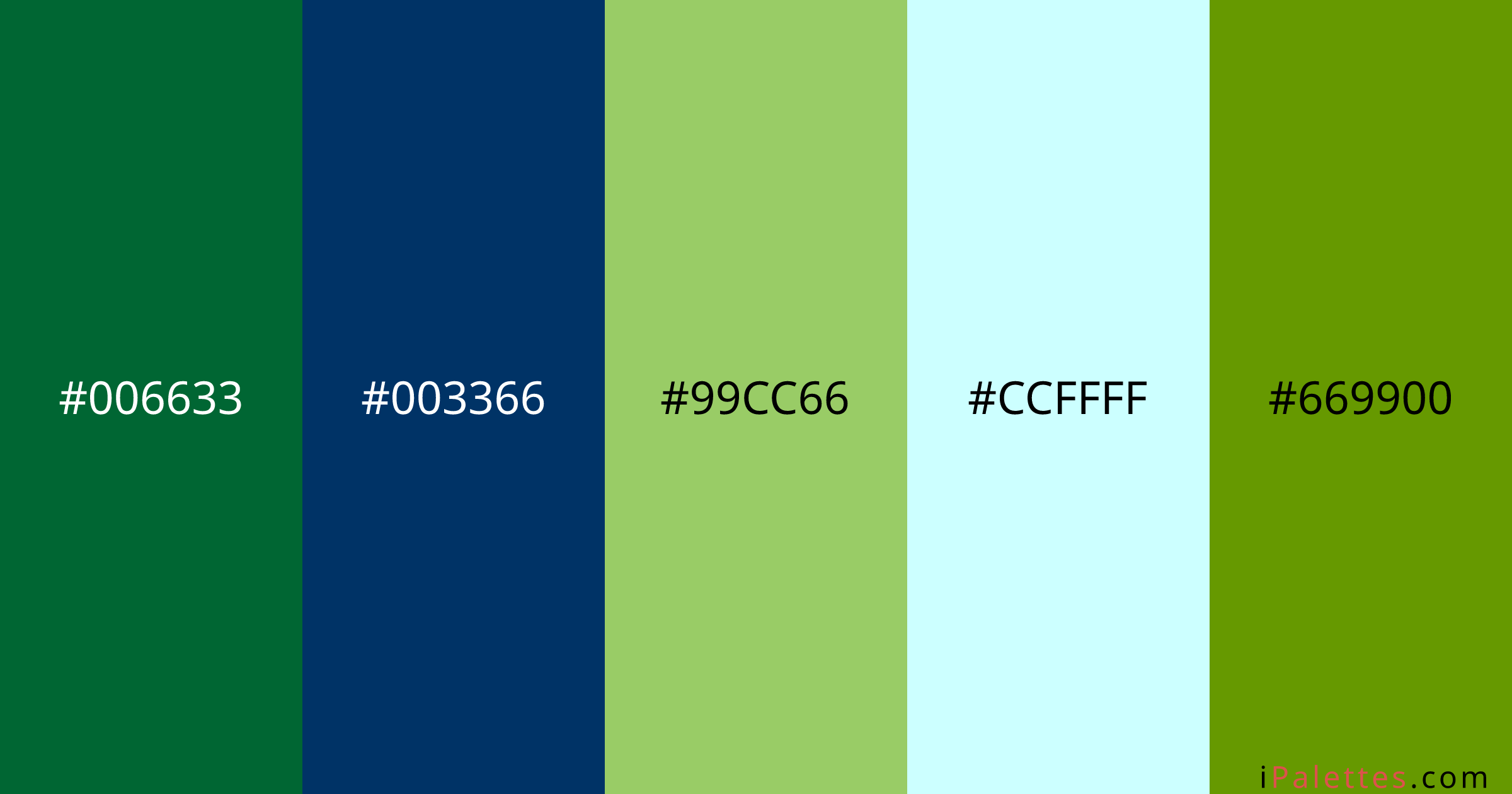006633 003366 Color Palette and colors #006633 #003366 #99cc66 #ccffff ...
