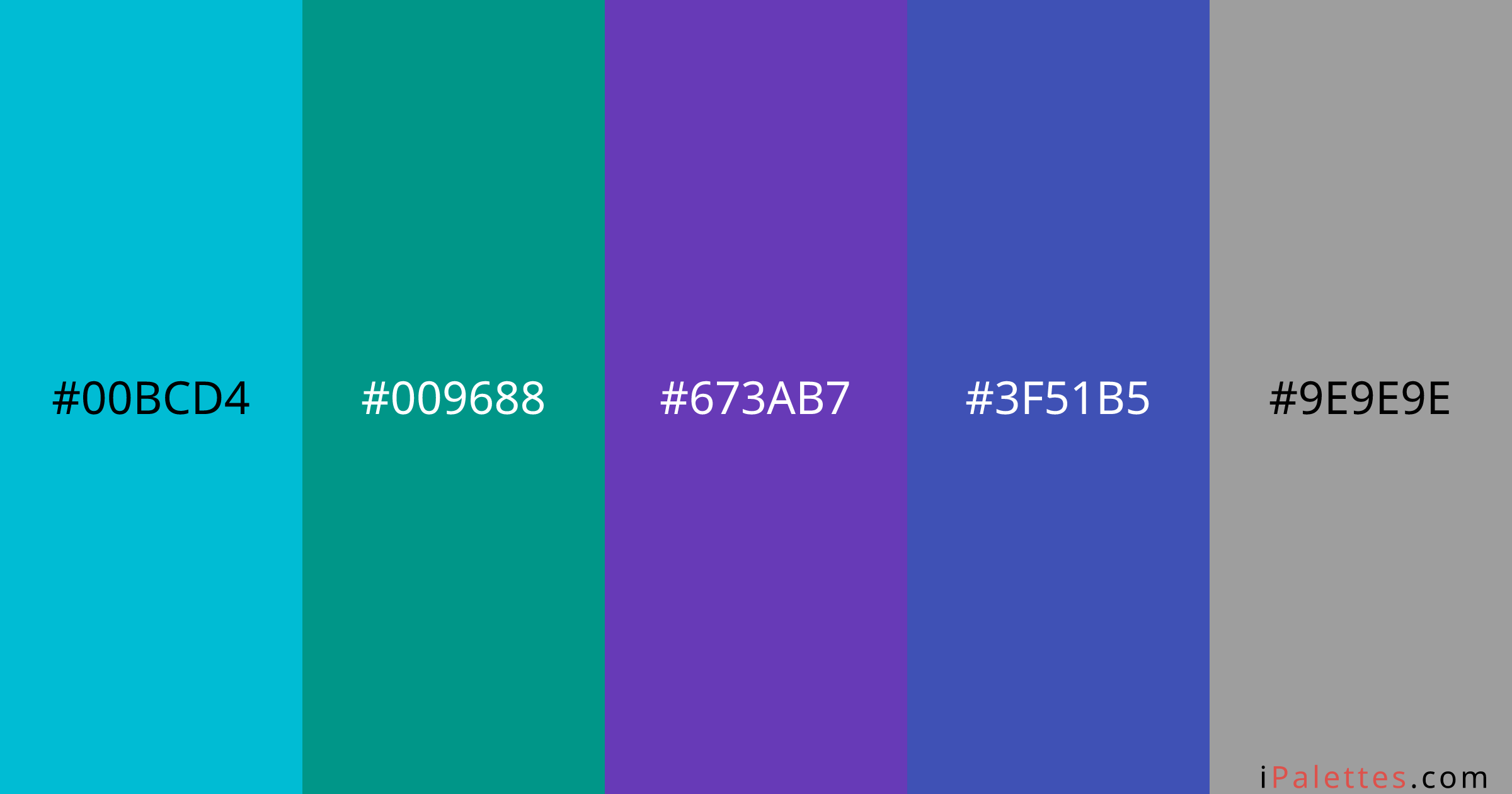 Mirai lab Color Palette and colors #00BCD4 #009688 #673AB7 #3F51B5 ...