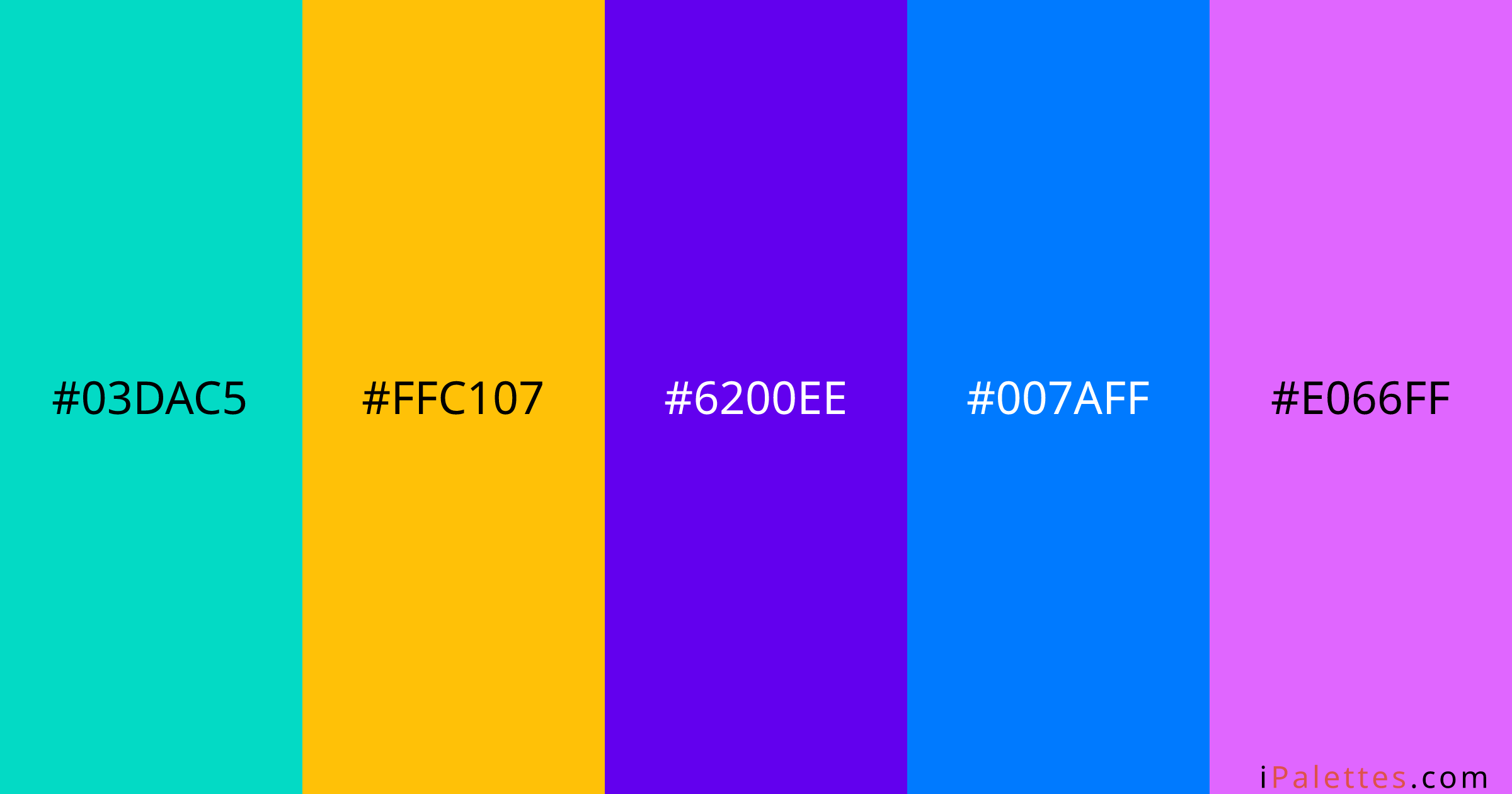 Flutter Color Palette and colors #03dac5 #ffc107 #6200ee #007aff # ...