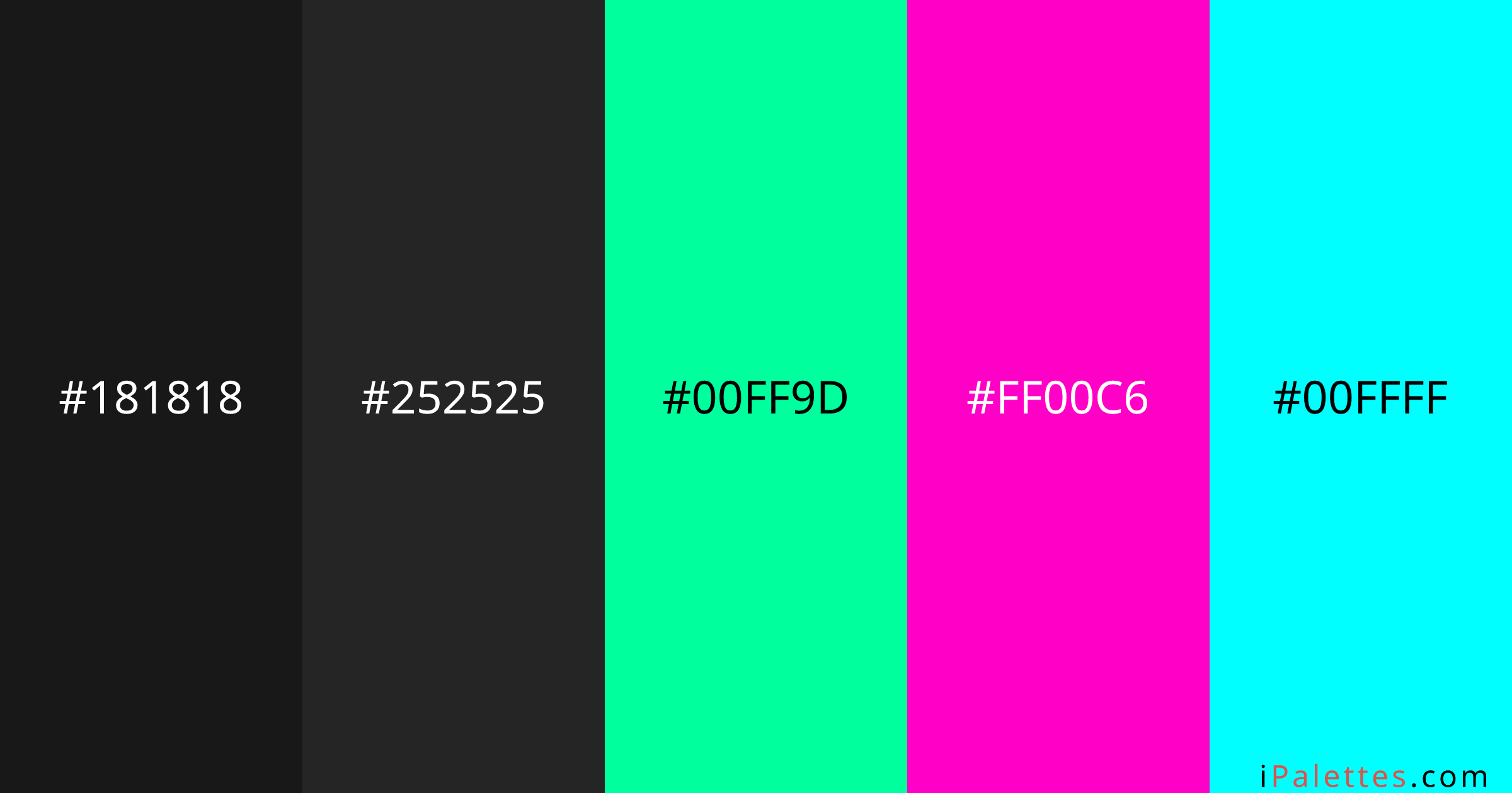 Cyberpunk Color Palette and colors #181818 #252525 #00FF9D #FF00C6 ...