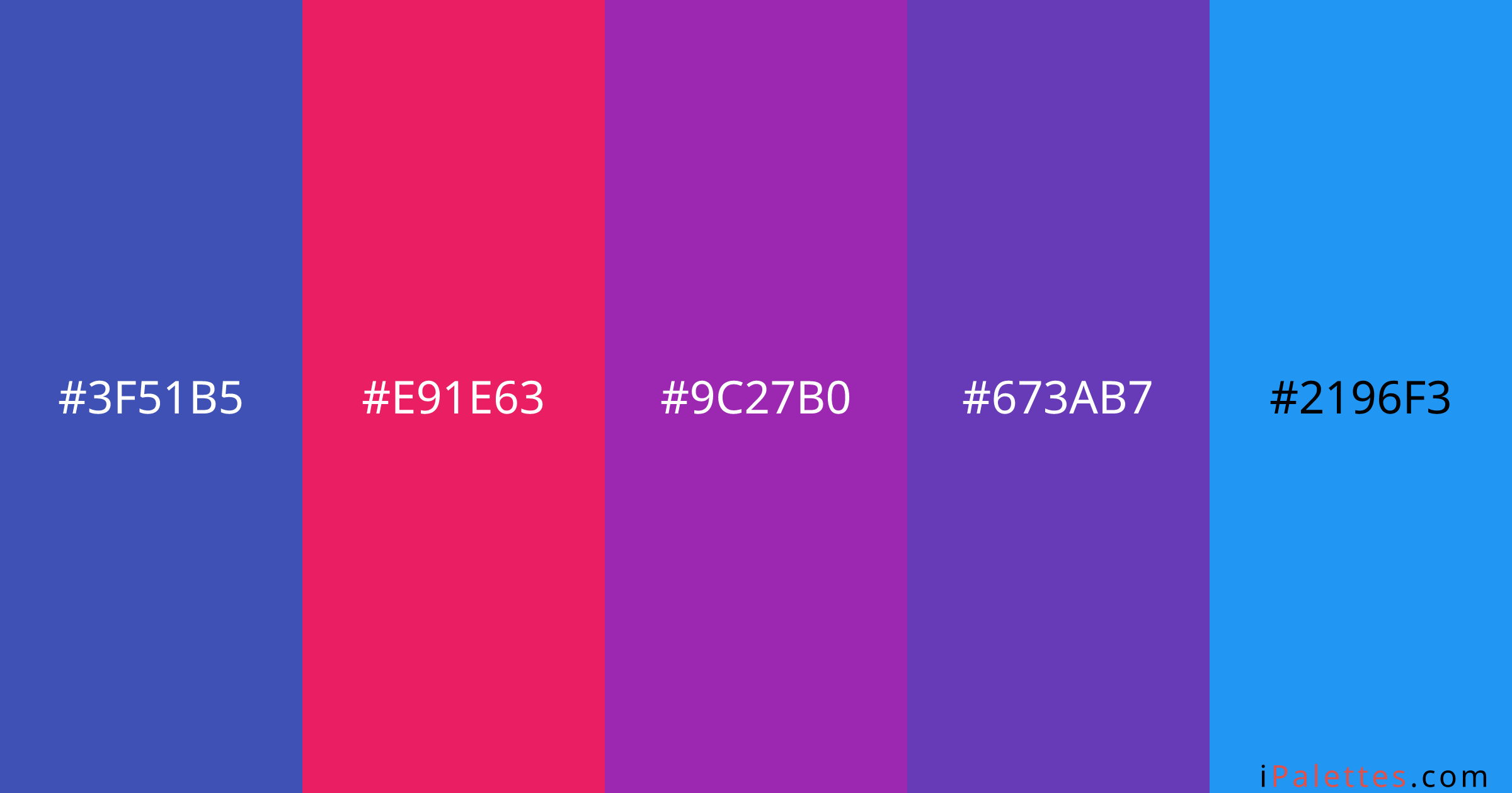 Material Color Palette and colors #3F51B5 #E91E63 #9C27B0 #673AB7 ...