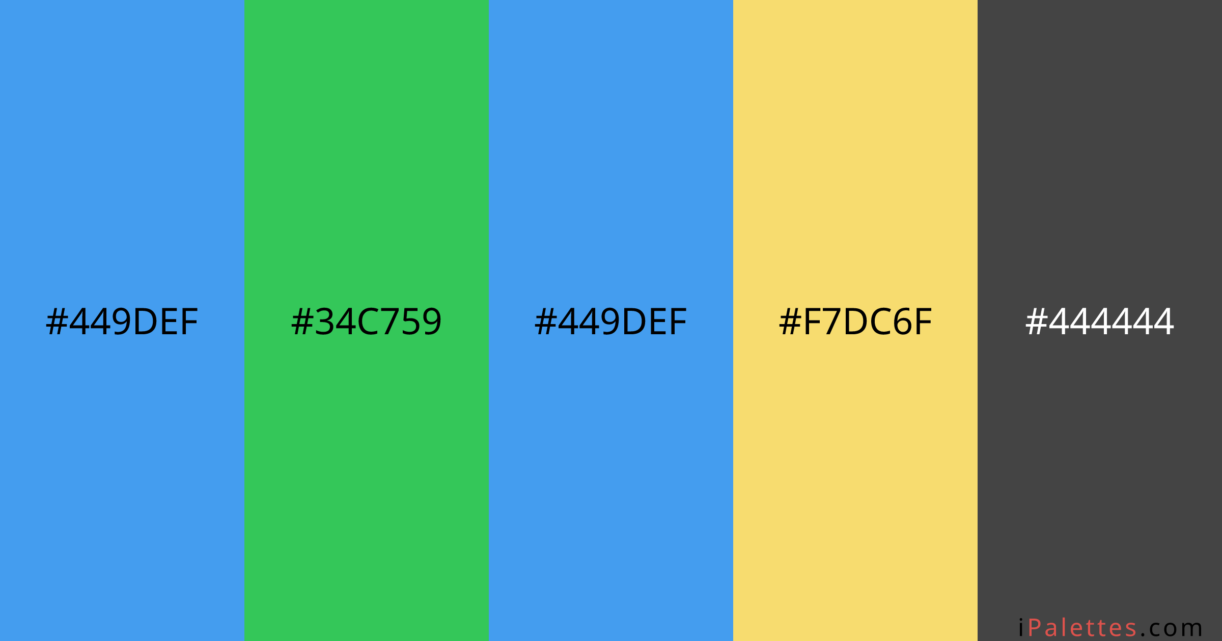 Python Color Palette and colors #449def #34c759 #449def #f7dc6f #444444 ...
