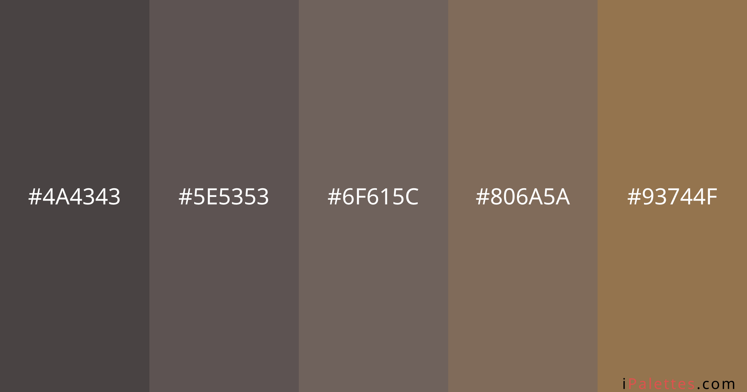 Dark Academia Color Palette and colors #4A4343 #5E5353 #6F615C #806A5A ...