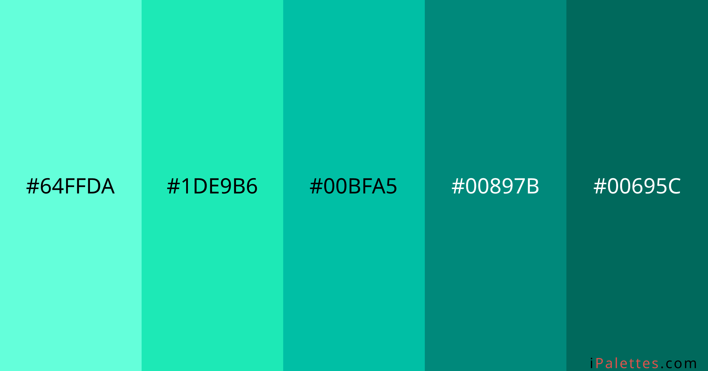 Cyberpunk Color Palette and colors #64FFDA #1DE9B6 #00BFA5 #00897B ...