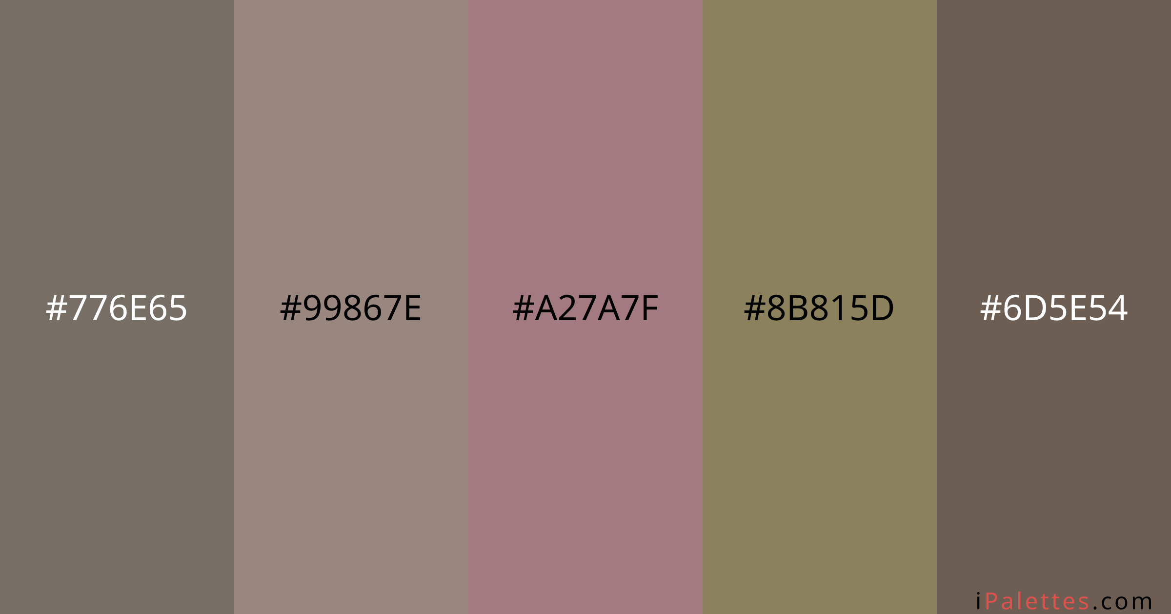 Unlucky color 2025 Color Palette and colors #776e65 #99867e #a27a7f ...