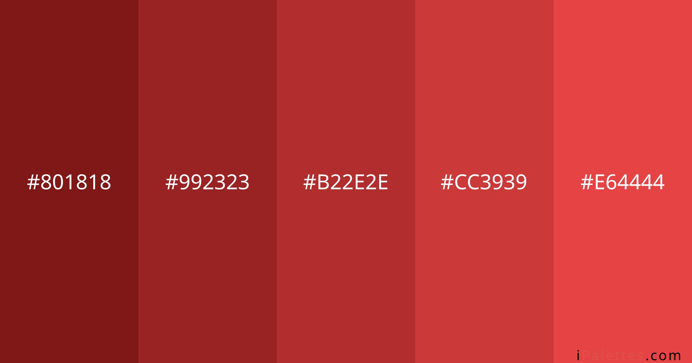 Falu Red Color Palette and colors #801818 #992323 #B22E2E #CC3939 # ...