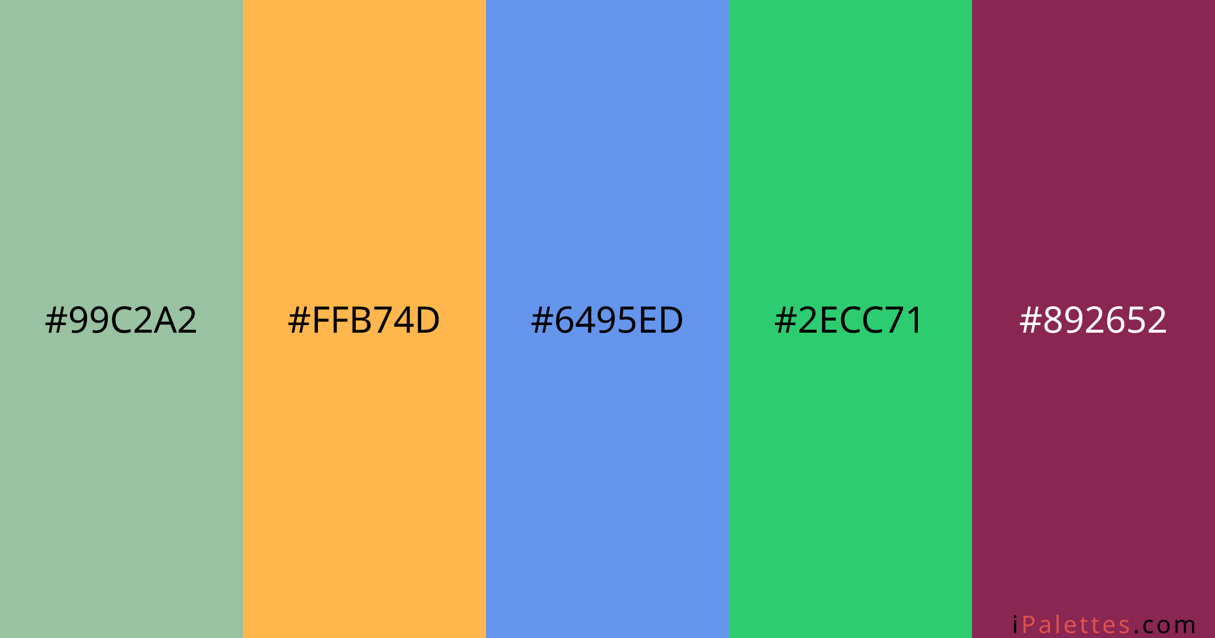 Health Color Palette and colors #99c2a2 #ffb74d #6495ed #2ecc71 #892652 ...
