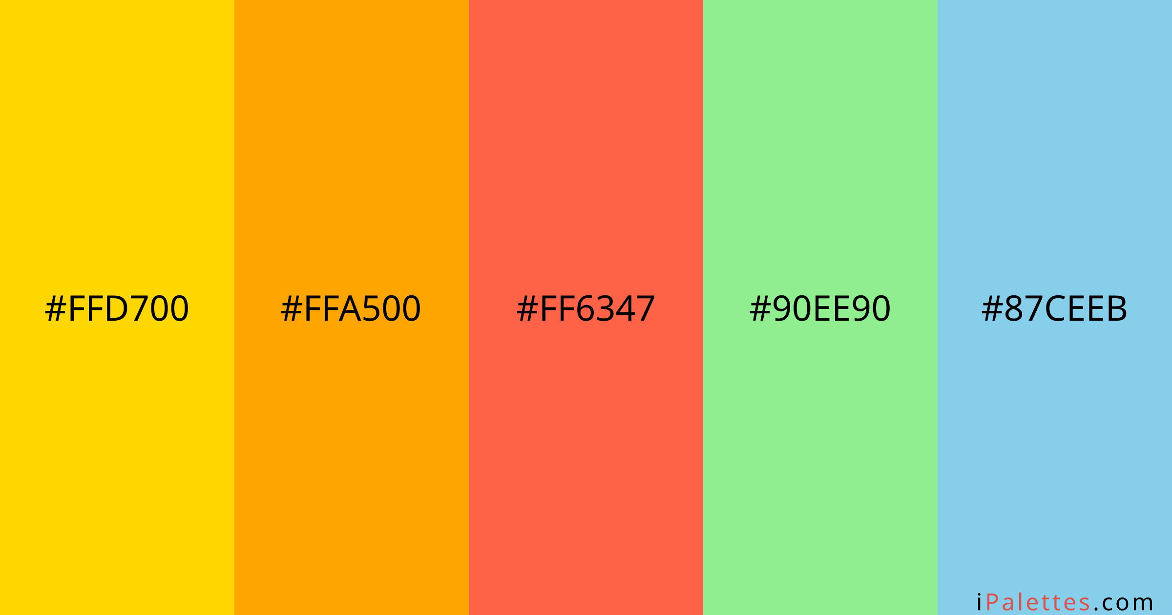 Summer Season Color Palette and colors #FFD700 #FFA500 #FF6347 #90EE90 ...