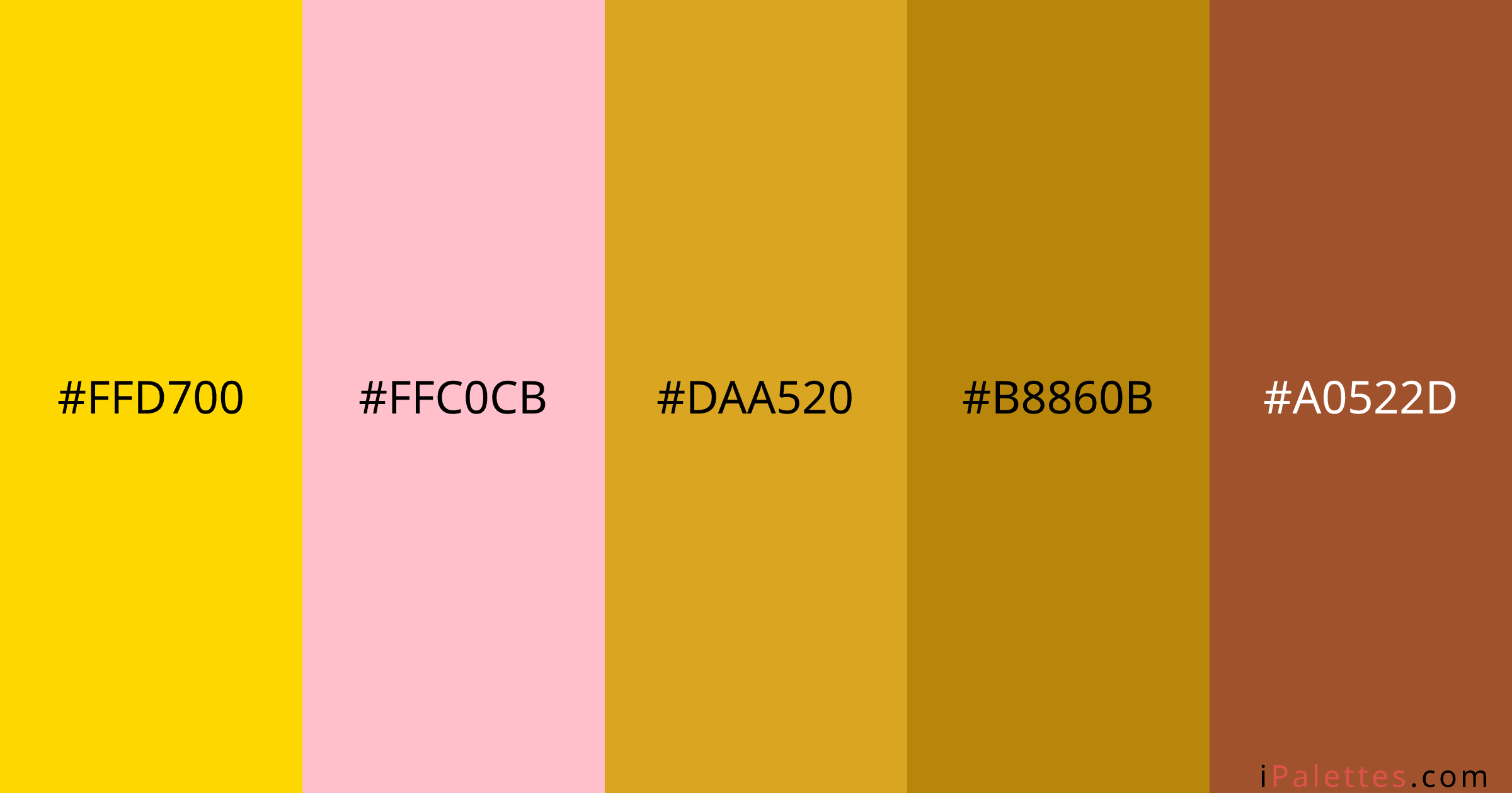 Luxury Color Palette and colors #FFD700 #FFC0CB #DAA520 #B8860B #A0522D ...