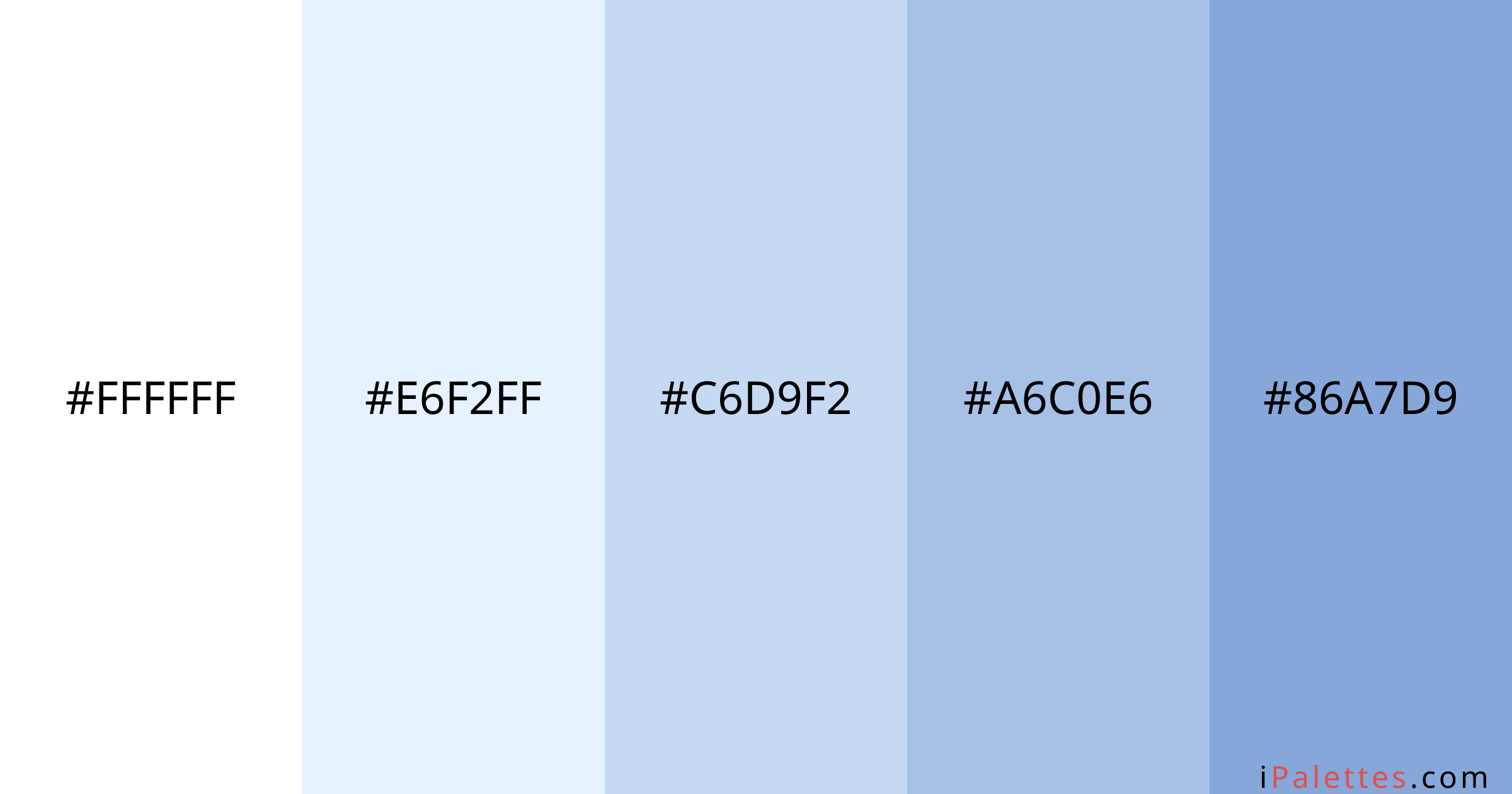 Skiing Slope Color Palette and colors #FFFFFF #E6F2FF #C6D9F2 #A6C0E6 ...