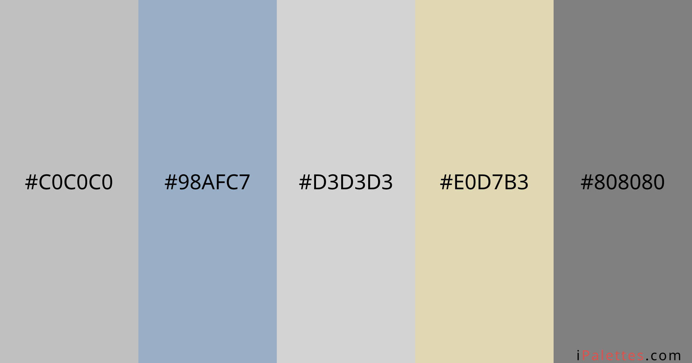 Waiting Color Palette and colors #c0c0c0 #98afc7 #d3d3d3 #e0d7b3 ...