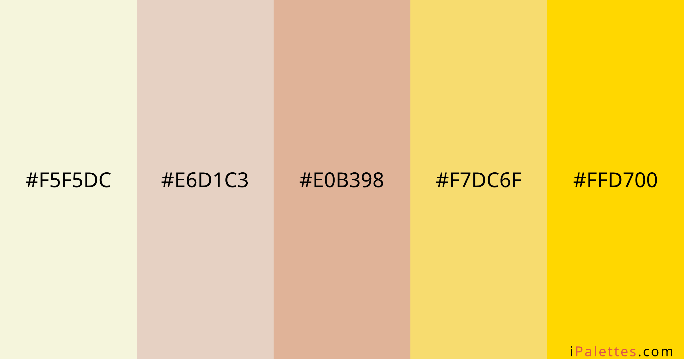 Sunday Color Palette and colors #f5f5dc #e6d1c3 #e0b398 #f7dc6f #ffd700 ...