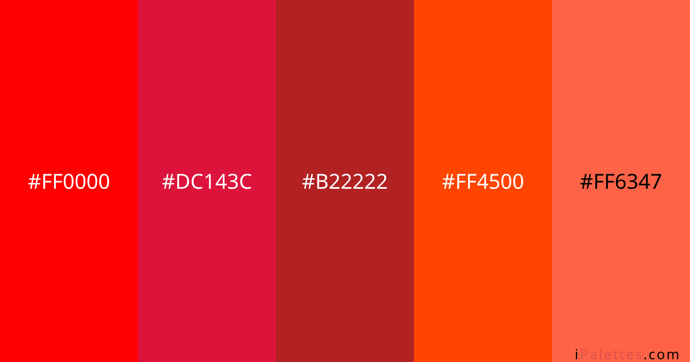 Red Color Palette and colors #ff0000 #dc143c #b22222 #ff4500 #ff6347 ...