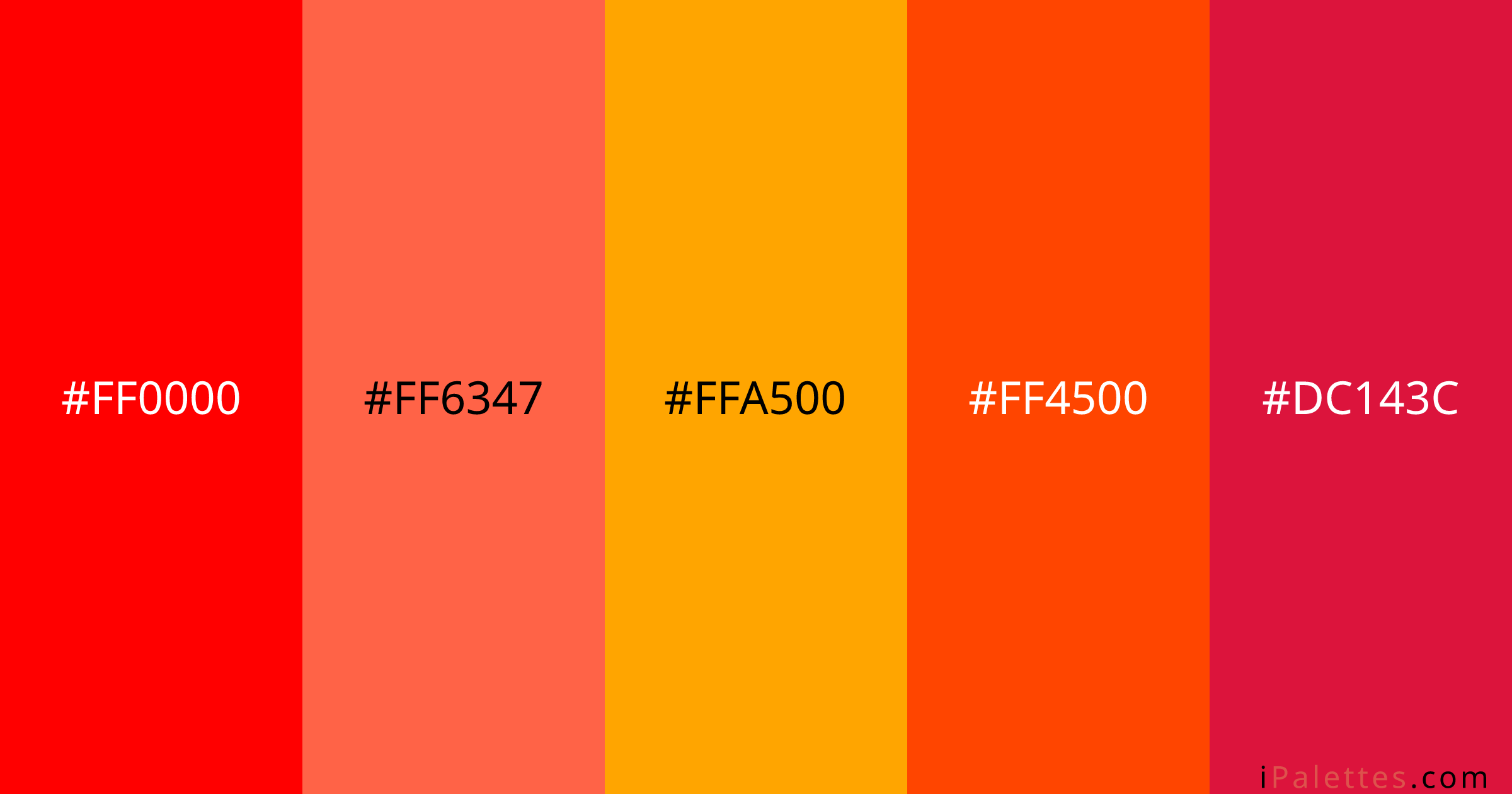 红色 Color Palette and colors #ff0000 #ff6347 #ffa500 #ff4500 #dc143c ...