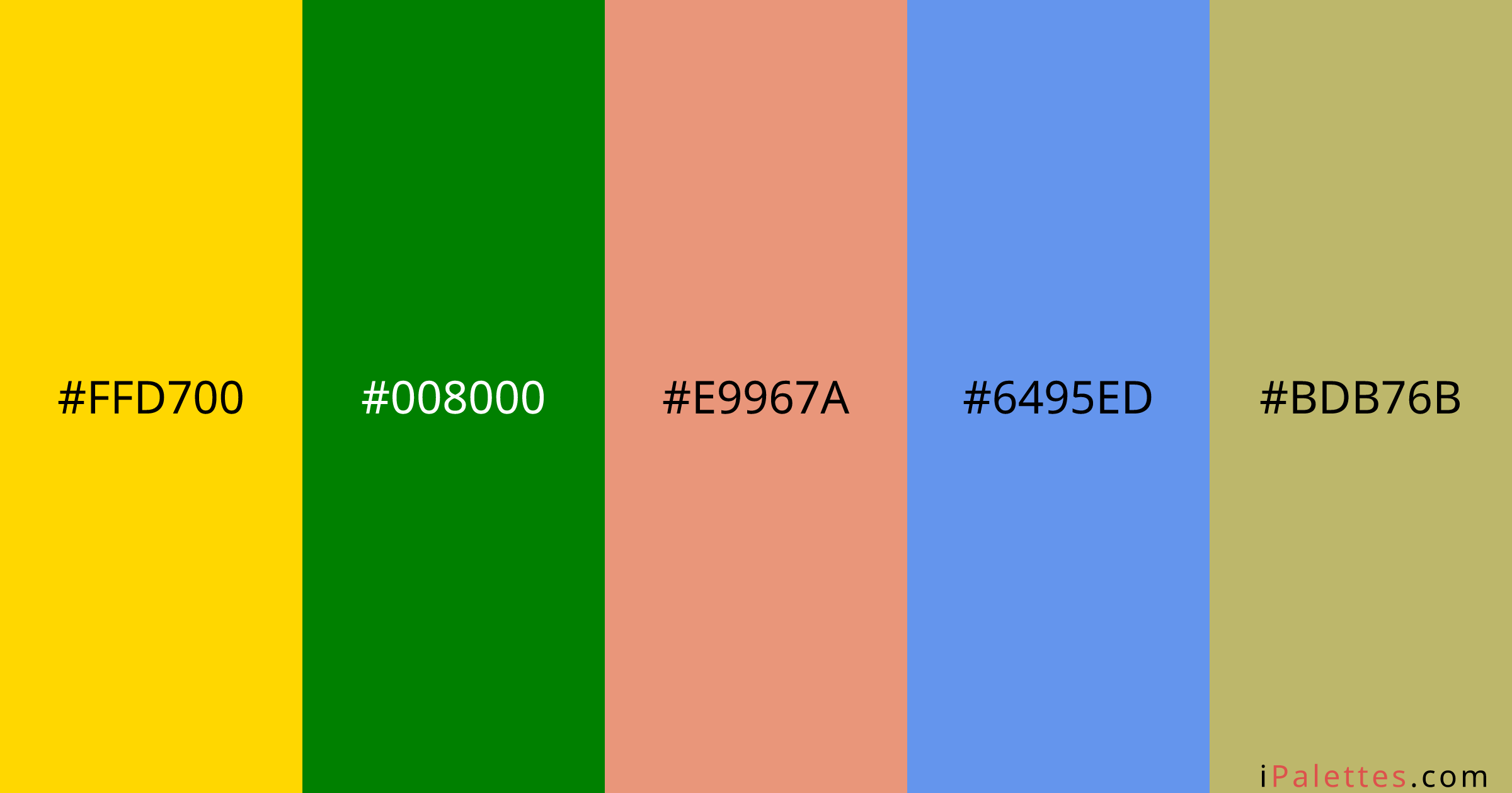 Thailand Color Palette and colors #ffd700 #008000 #e9967a #6495ed # ...