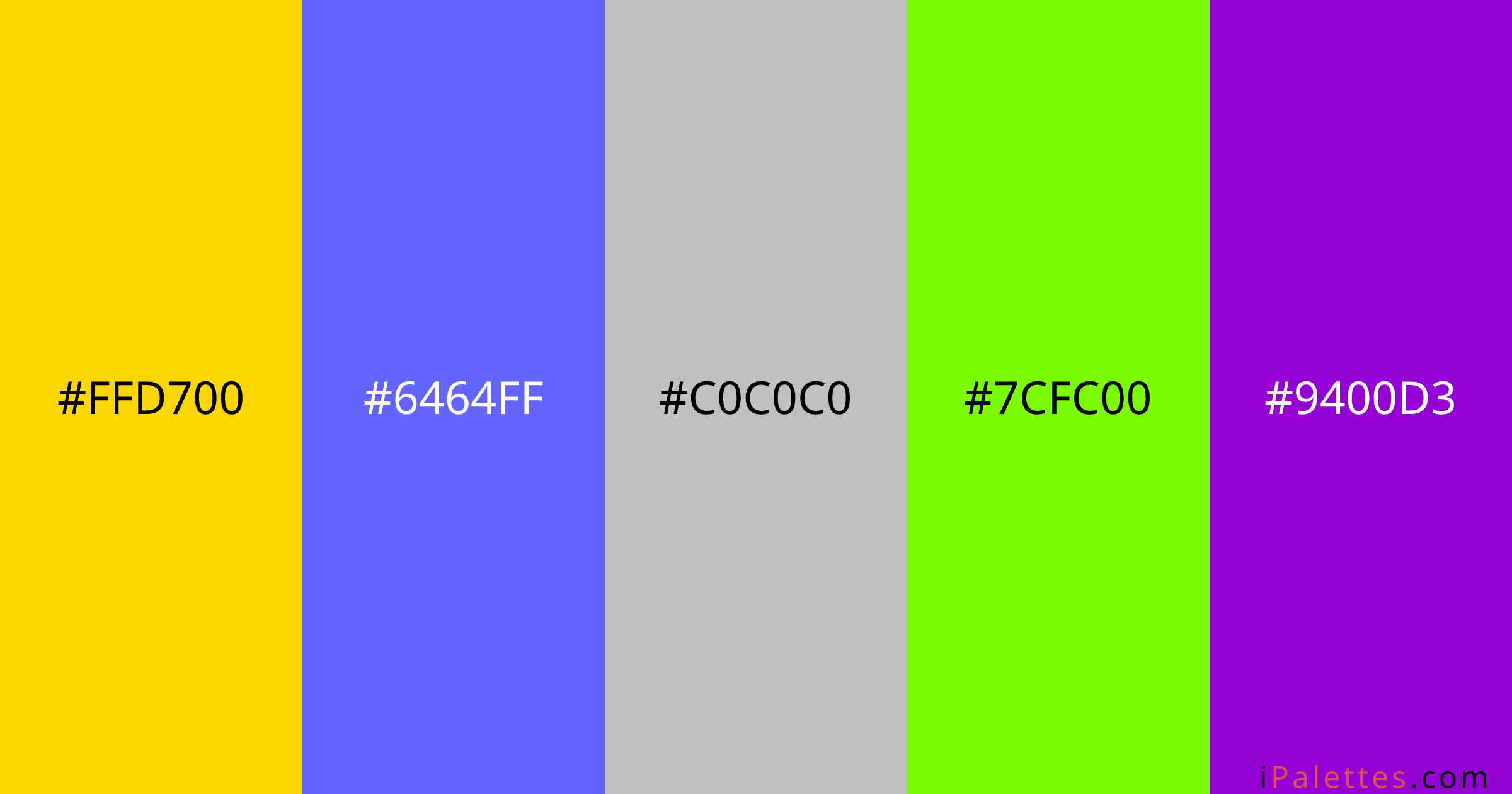 Magical key Color Palette and colors #ffd700 #6464ff #c0c0c0 #7cfc00 ...